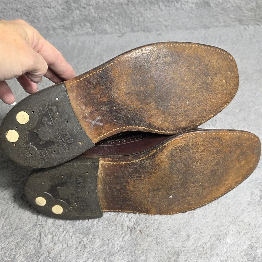 VTG Nettleton Corfam Cat Paw Brown Leather Wingtip Brogue Oxford Dress Shoes 9 E